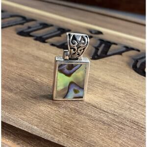 Vintage Sterling Silver Abalone Shell Rectangular Iridescent Pendant